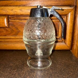 Clear Glass Honey/Syrup Dispenser with Silver-Tone Lid